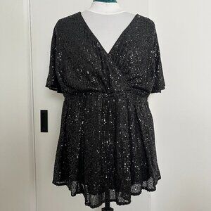 NWT Torrid Lily Babydoll Sequin Surplice Blouse, Black, sz 2